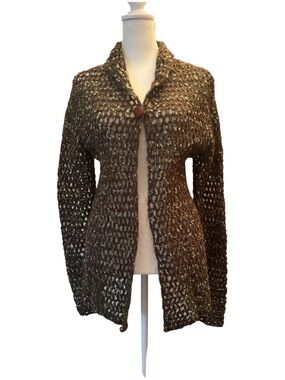 Free People Chunky Open-Weave Brown Button Cardigan